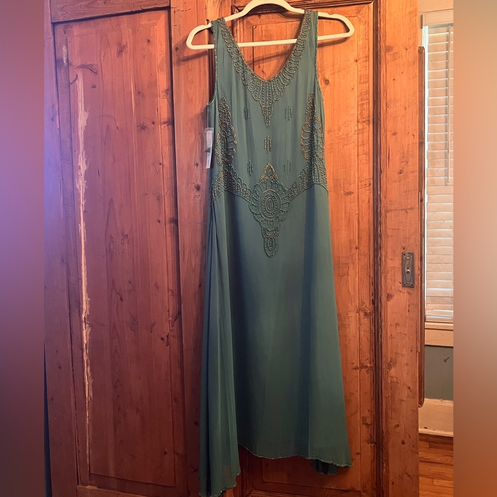 LUCY’S SILK / Chic Teal Beaded Embroidered Maxi Dress…NWT / Size S